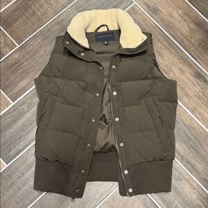 Banana Republic Olive Green Puffer Vest with Cream Sherpa Collar